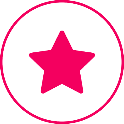 A pink star icon centered in a white circle with a pink background.