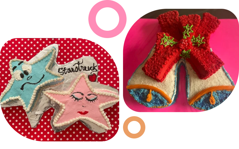 Star-themed cakes on polka dot background